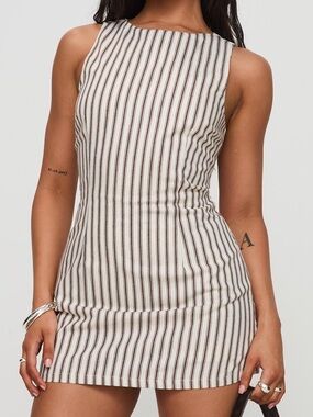 Princess Polly Cream & Brown Striped Bodycon Mini Dress